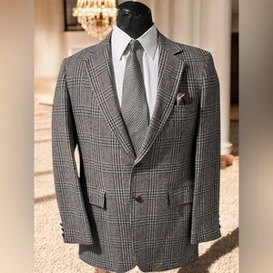Craig Scott Men's Elegant Gray and Tan Plaid Blazer